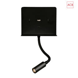 Lampe de lecture CALMA 16/3836 avec interrupteur, avec connexion USB, rglable IP20, noir