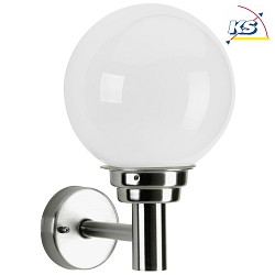 Outdoor Wall luminaire with ball shade  20cm, IP44, E27 QA55 max. 57W, stainless steel polished, Type No. 0227 opal glass