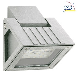 Outdoor LED Floodlight Type No. 2410, IP54, 16W 3000K 1600lm, swiveling, dimmable, cast alu / borosilicate glass, silver