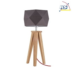 Table luminaire  FINJA, 51cm, E27 max. 60W, oak, gray-brown shade / red cable