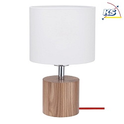 Table luminaire  TRONGO 2, E27, round, white shade, oak / red cable